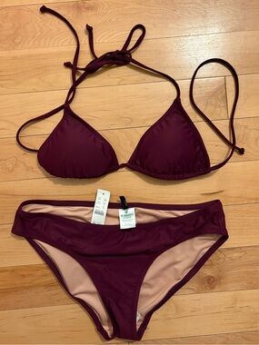 J. Crew Eggplant Burgundy Triangle Bikini Set NWT